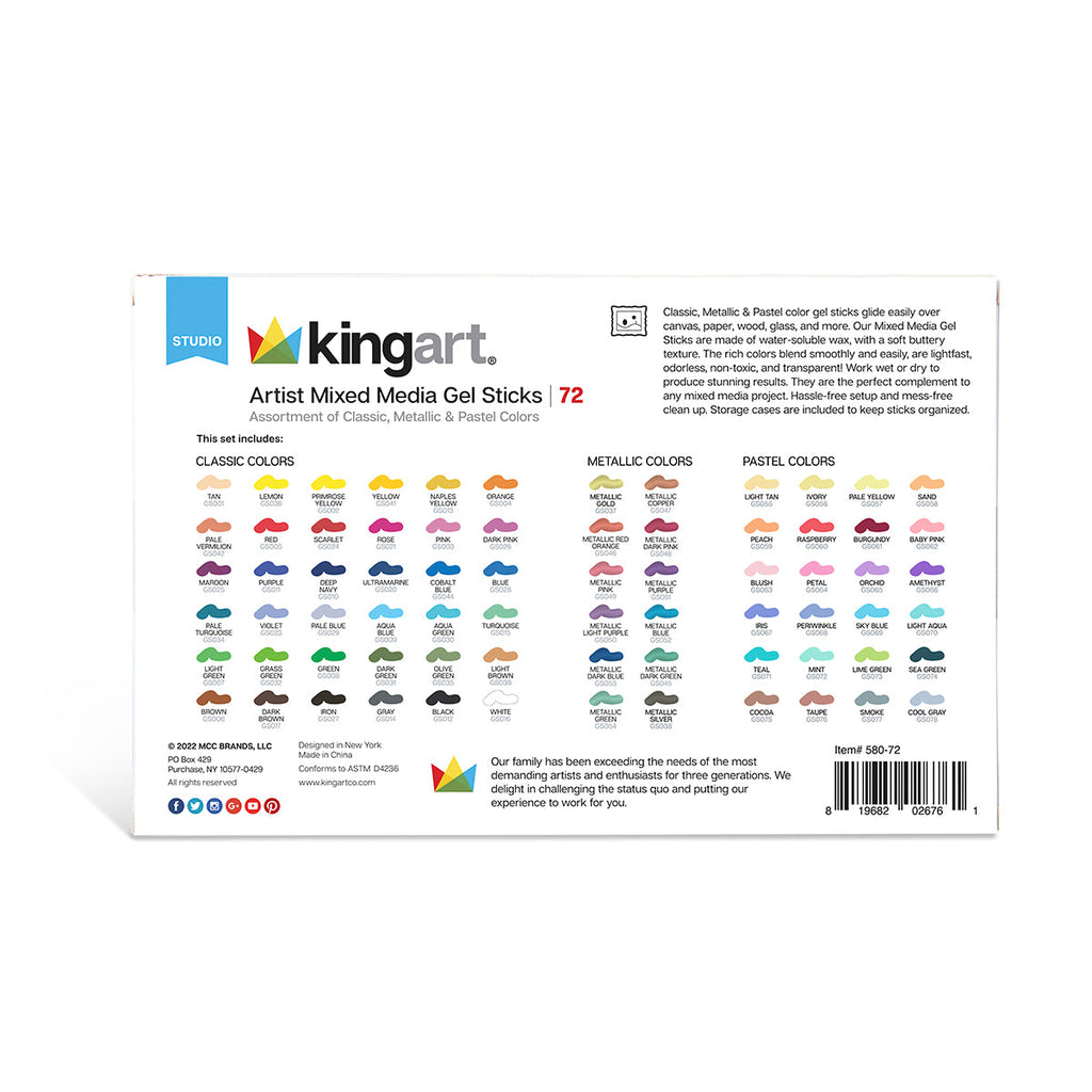 Mixed Media Gel Stick Crayons - 72 Colors by KINGART