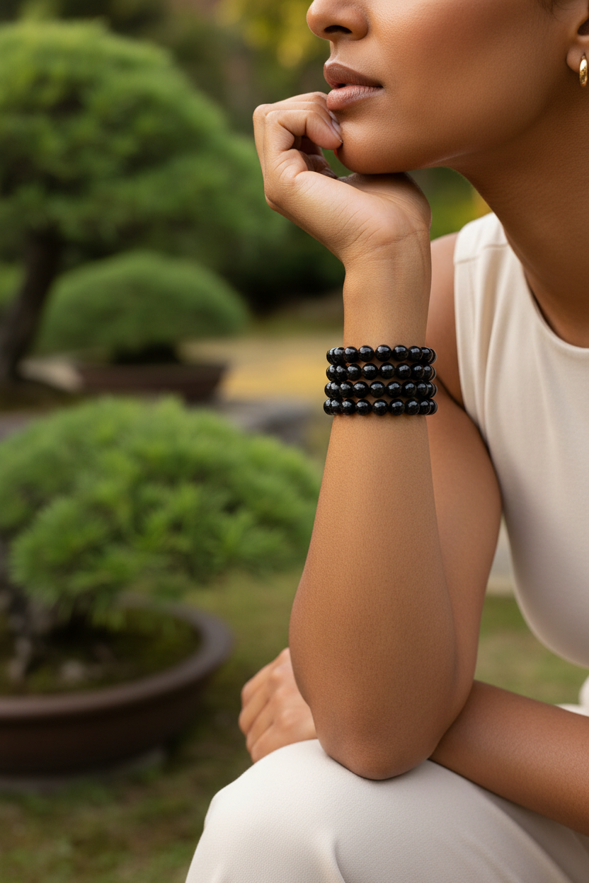 Black Obsidian Round Bead Bracelet by Sacred Crystals