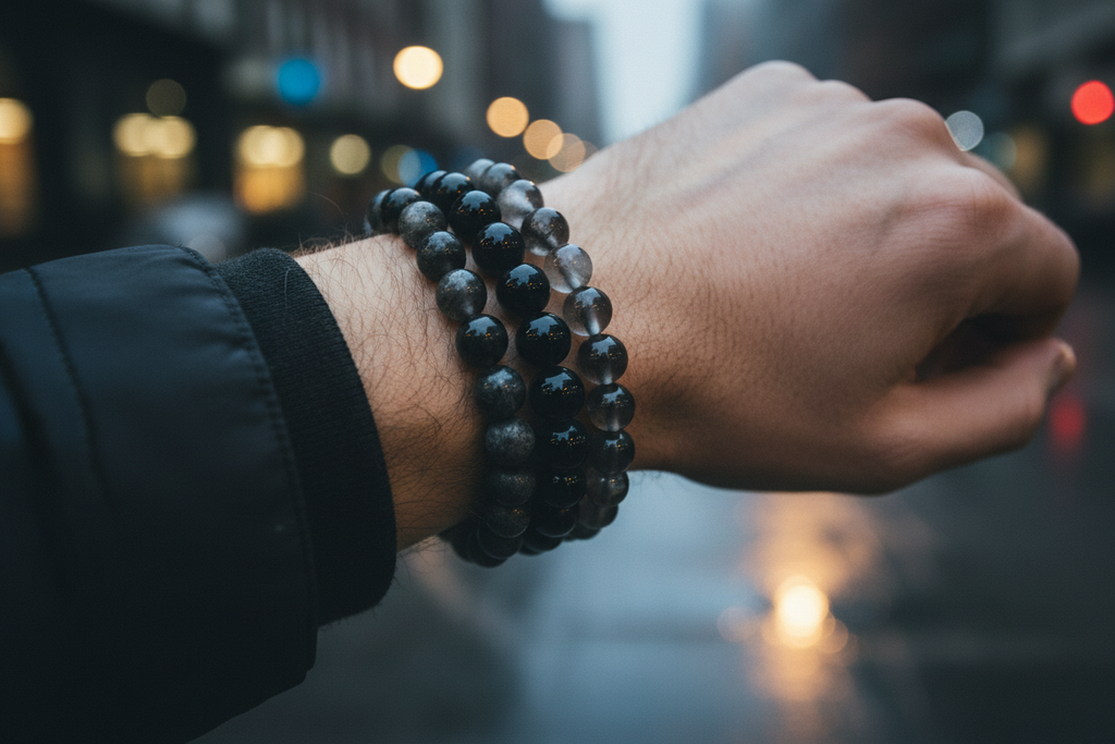 Black Obsidian Round Bead Bracelet by Sacred Crystals