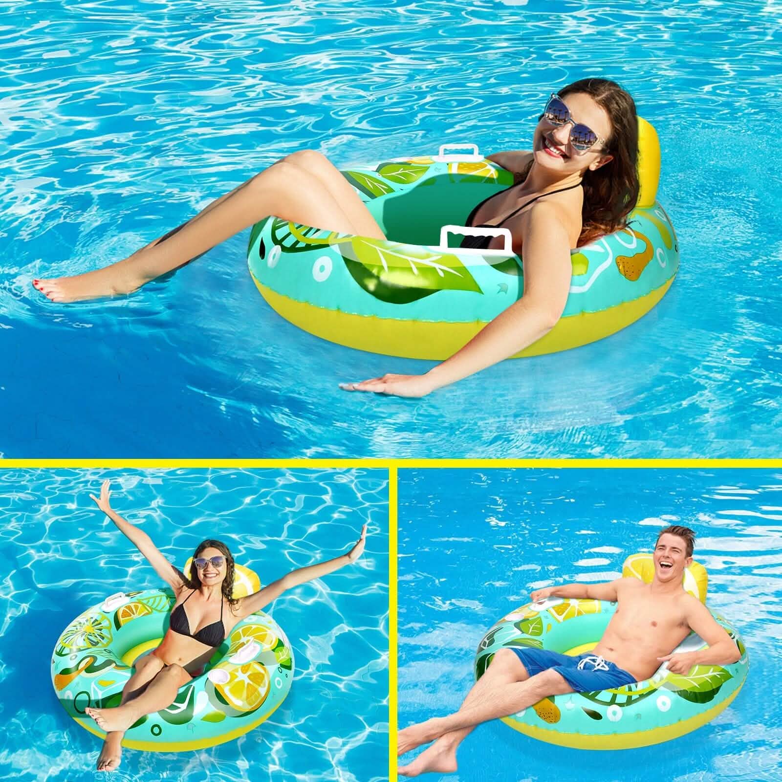 Inflatable Lounger Pool Float with Rubber Handle and Drink Holder by DailySale