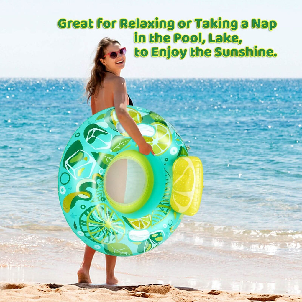 Inflatable Lounger Pool Float with Rubber Handle and Drink Holder by DailySale