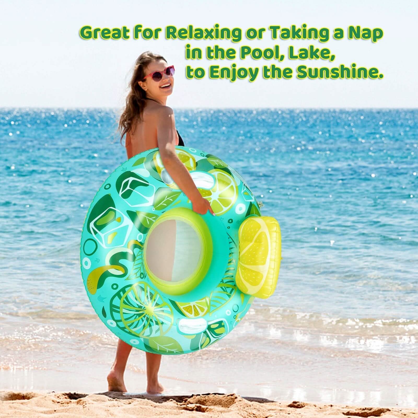 Inflatable Lounger Pool Float with Rubber Handle and Drink Holder by DailySale