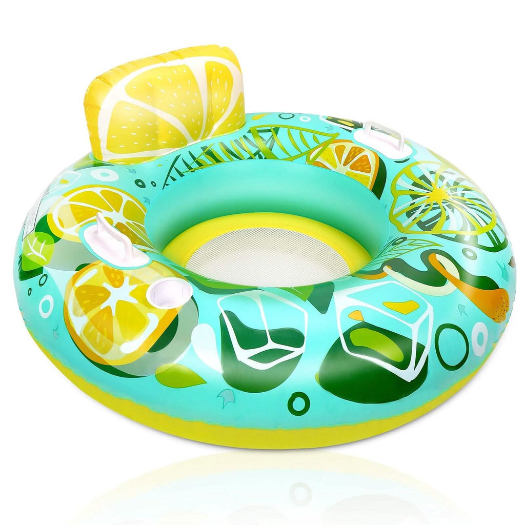 Inflatable Lounger Pool Float with Rubber Handle and Drink Holder by DailySale