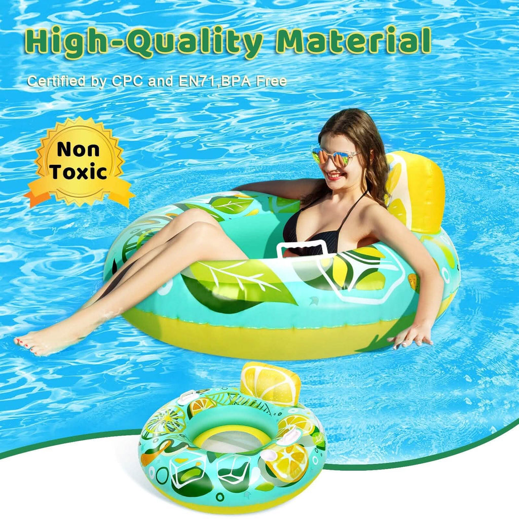 Inflatable Lounger Pool Float with Rubber Handle and Drink Holder by DailySale