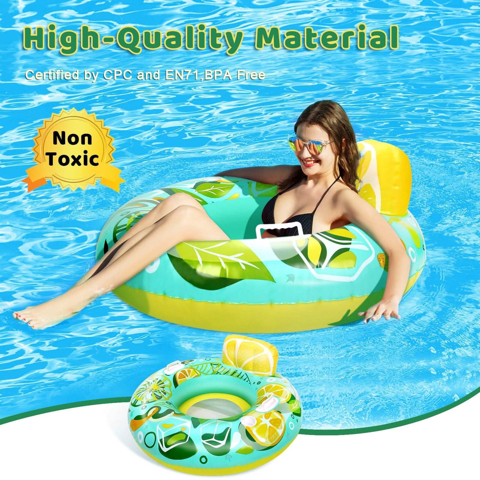 Inflatable Lounger Pool Float with Rubber Handle and Drink Holder by DailySale