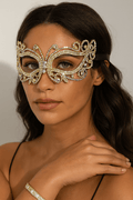 Janelle Rhinestone Paved Cat Eye Masquerade Mask by Blaire Shops