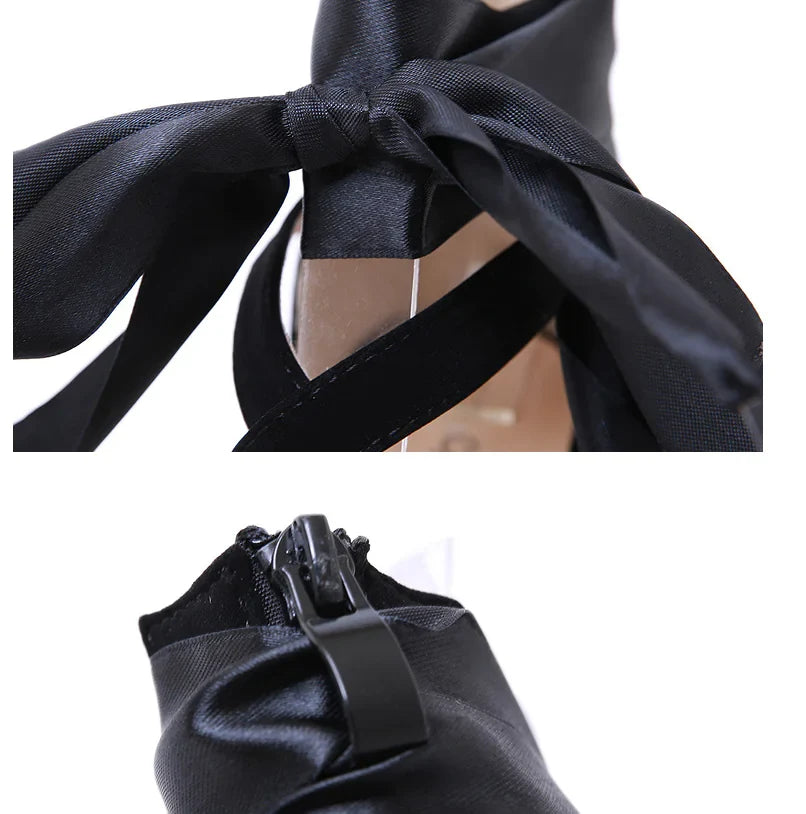 Comfortable Ribbon Sexy Pointed Toe Heeled Sandals by Trendy Attic Store01