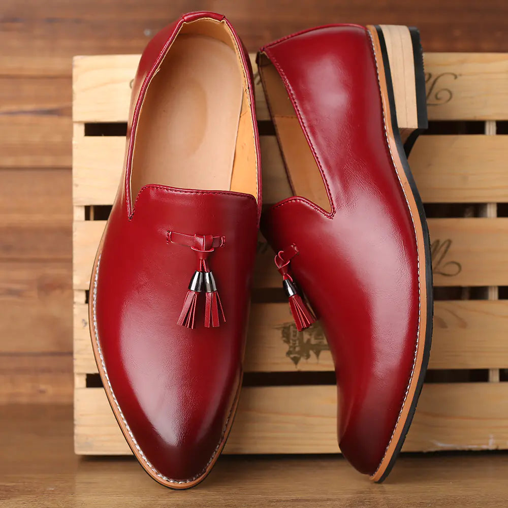 Men's Pointed Toe Leather Dress Shoes - Slip-On Style by Trendy Attic Store01