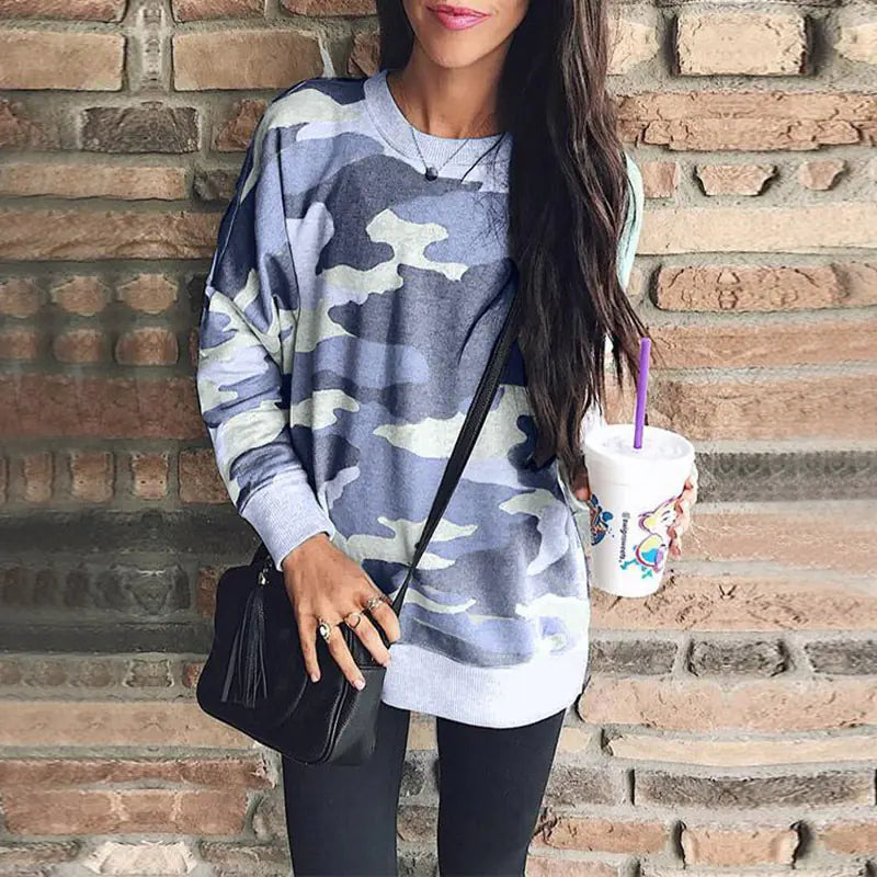 Autumn Winter Print Long Sleeve Round Neck Blouse by Trendy Attic Store01