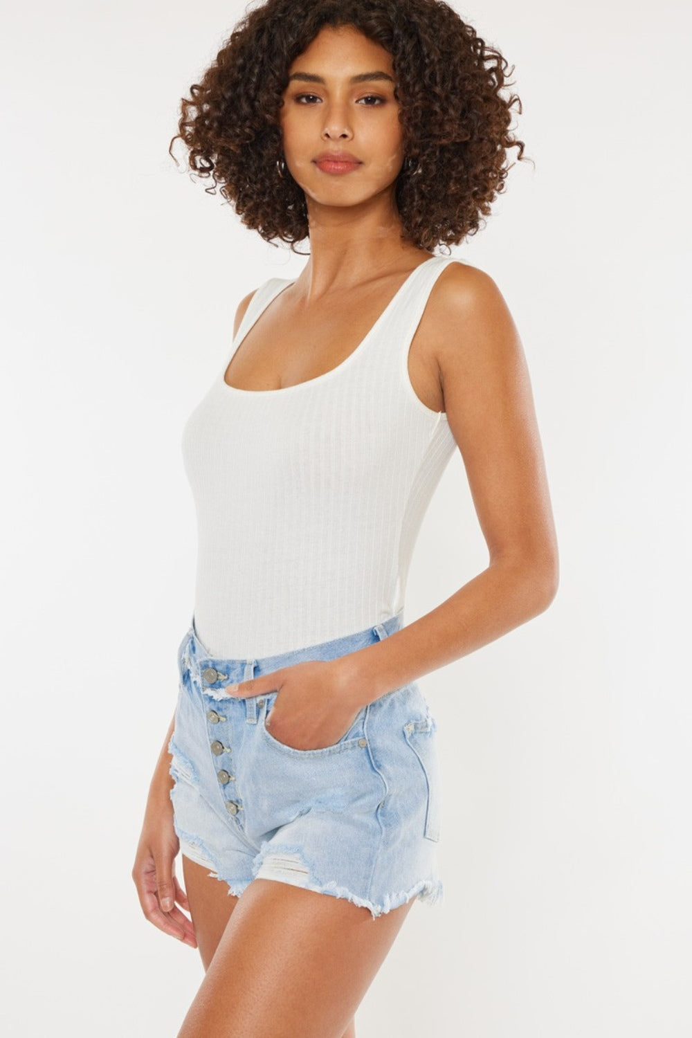 Distressed Button Fly Blue Denim Shorts by Tigbul's Variety Fashion Shop