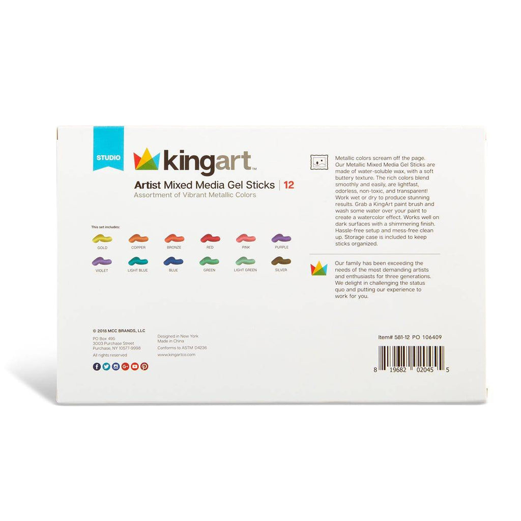 Mixed Media Gel Stick Crayons - 12 Metallic Colors by KINGART