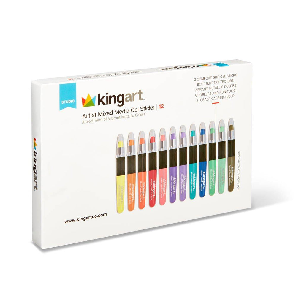 Mixed Media Gel Stick Crayons - 12 Metallic Colors by KINGART