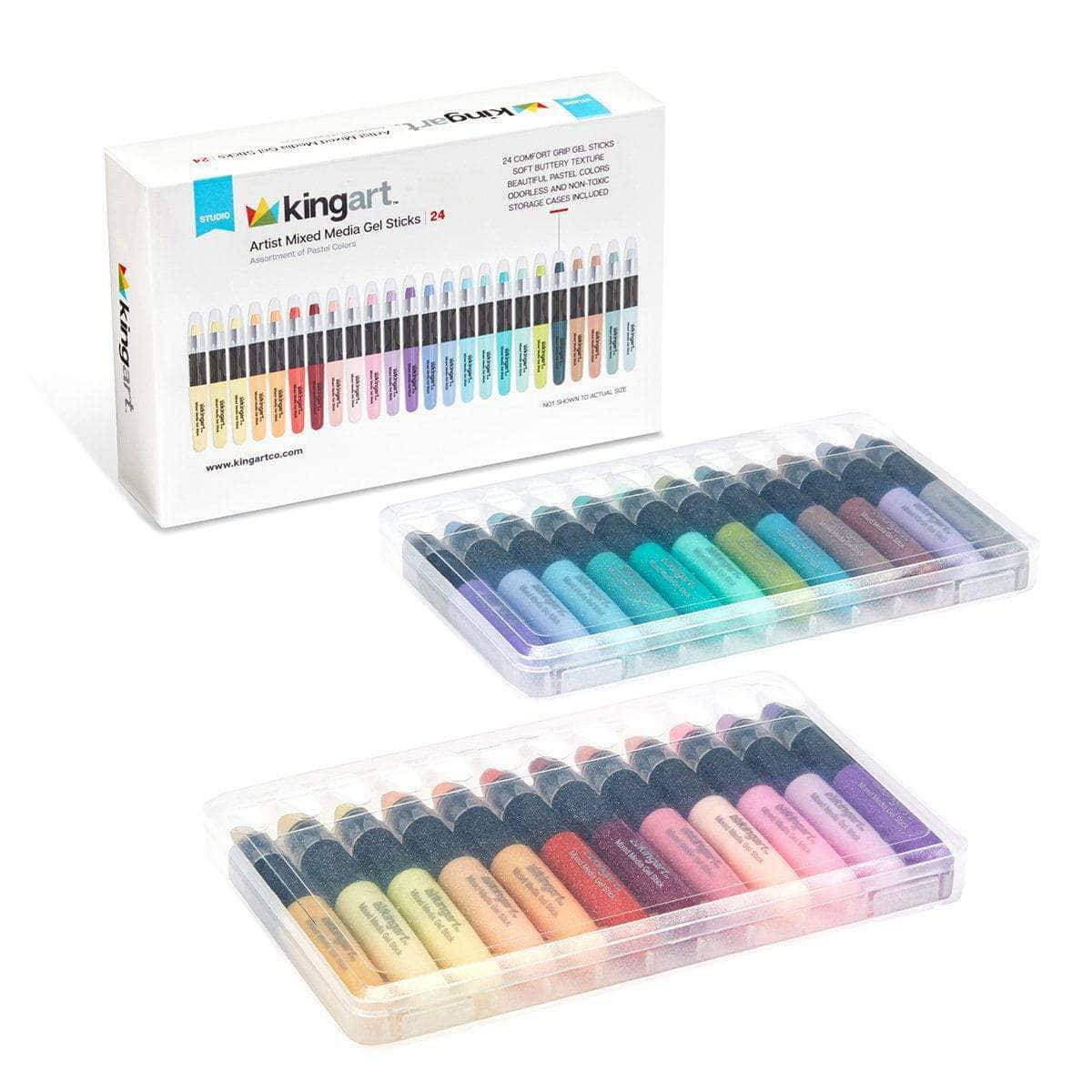 Mixed Media Gel Stick Crayons - 24 Pastel Colors by KINGART