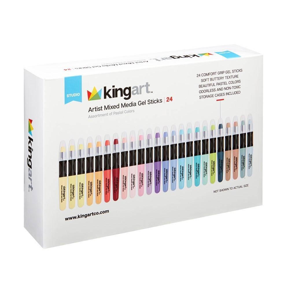 Mixed Media Gel Stick Crayons - 24 Pastel Colors by KINGART