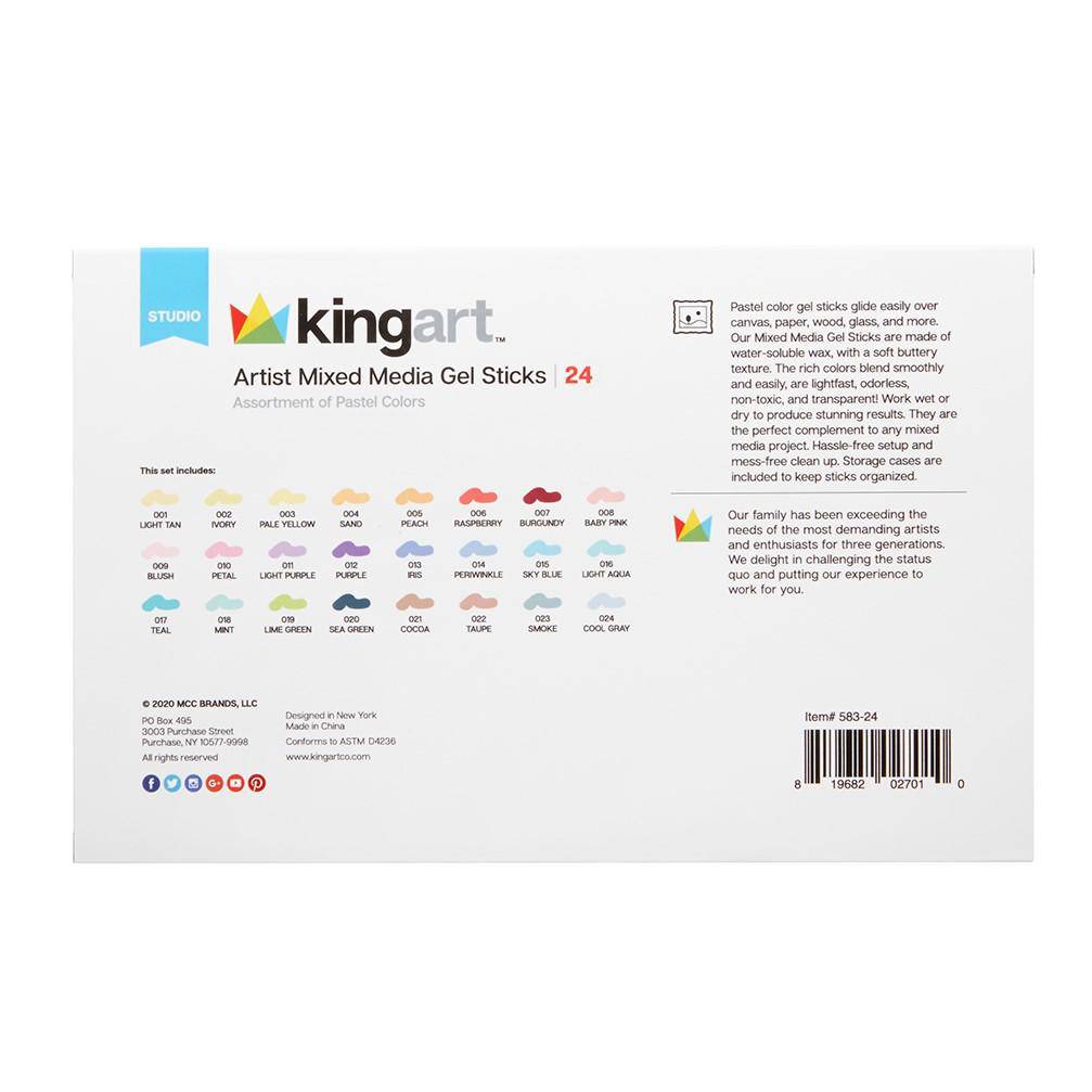 Mixed Media Gel Stick Crayons - 24 Pastel Colors by KINGART