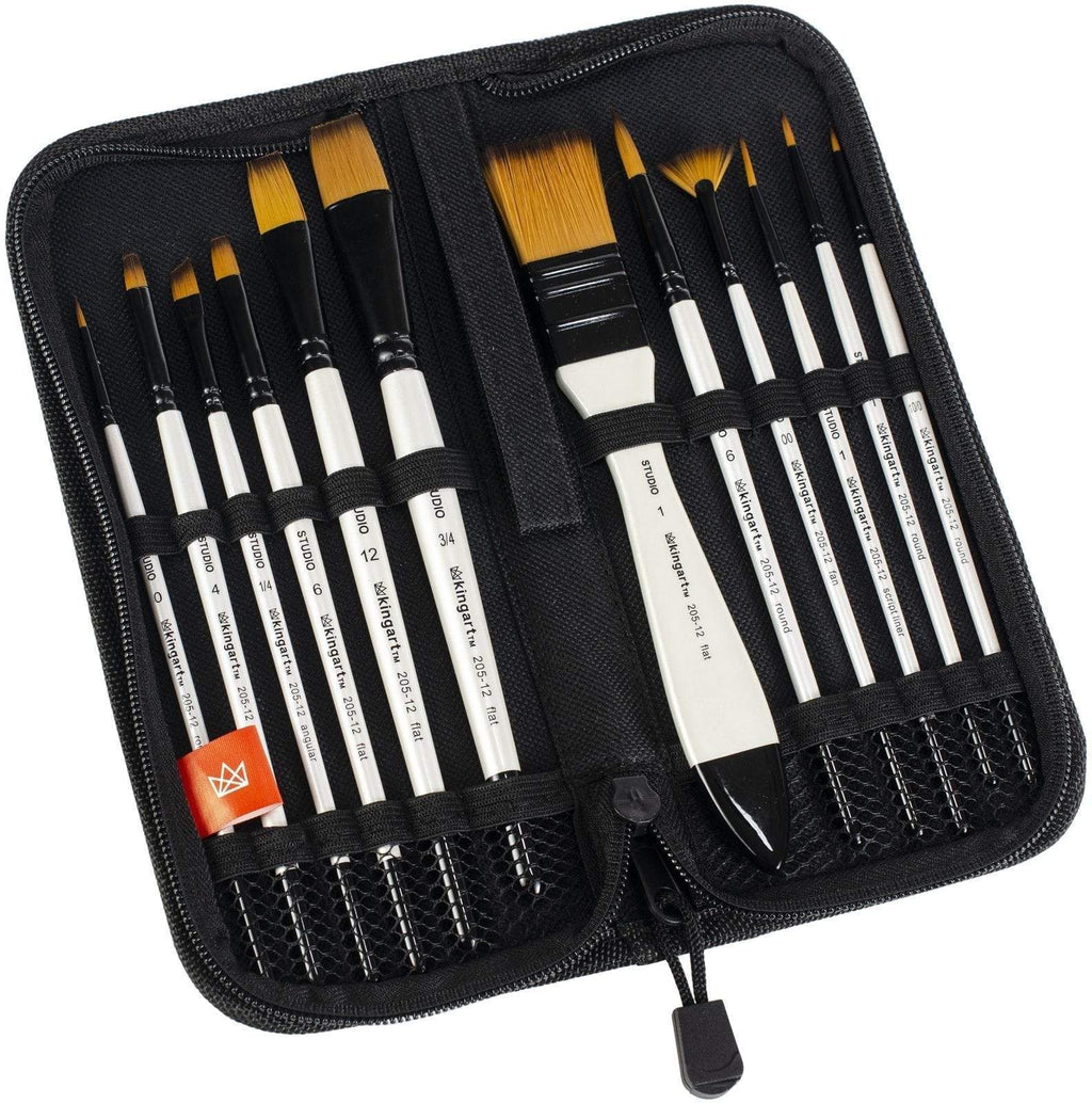 Studio Gold Nylon Brush Set - Acrylic & Watercolor - 12 Piece by KINGART