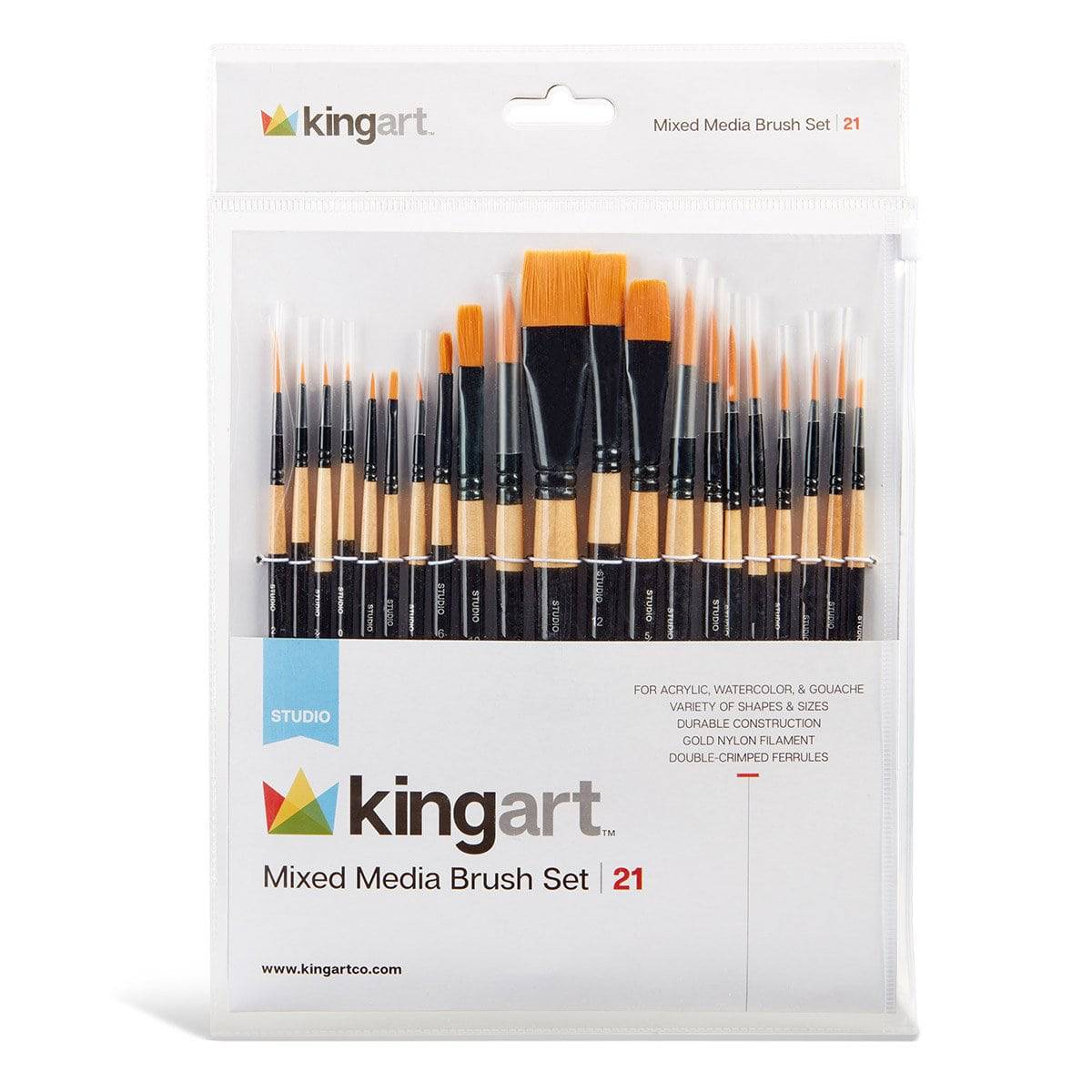Studio Mixed Media Gold Nylon Brush Set - 21 pc by KINGART