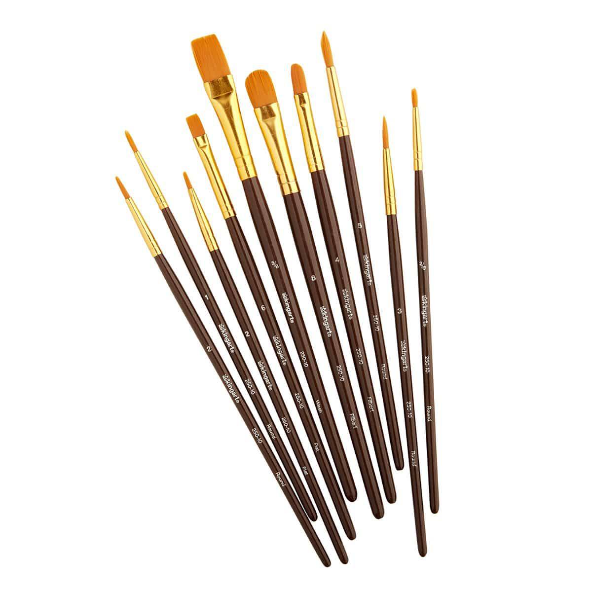 Studio Mixed Media Gold Nylon Brush Set - 10 pc by KINGART