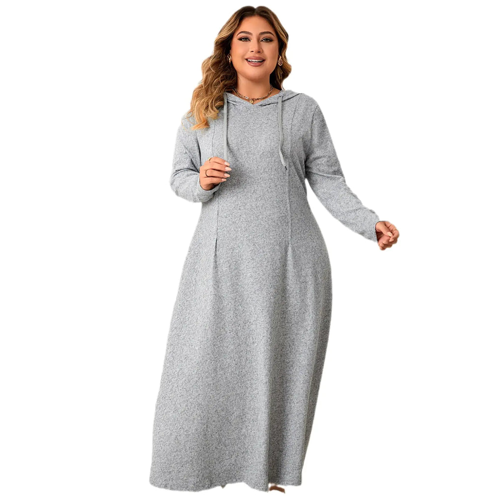 Plus Size Hooded A-Line Casual Dress for Autumn by Trendy Attic Store01