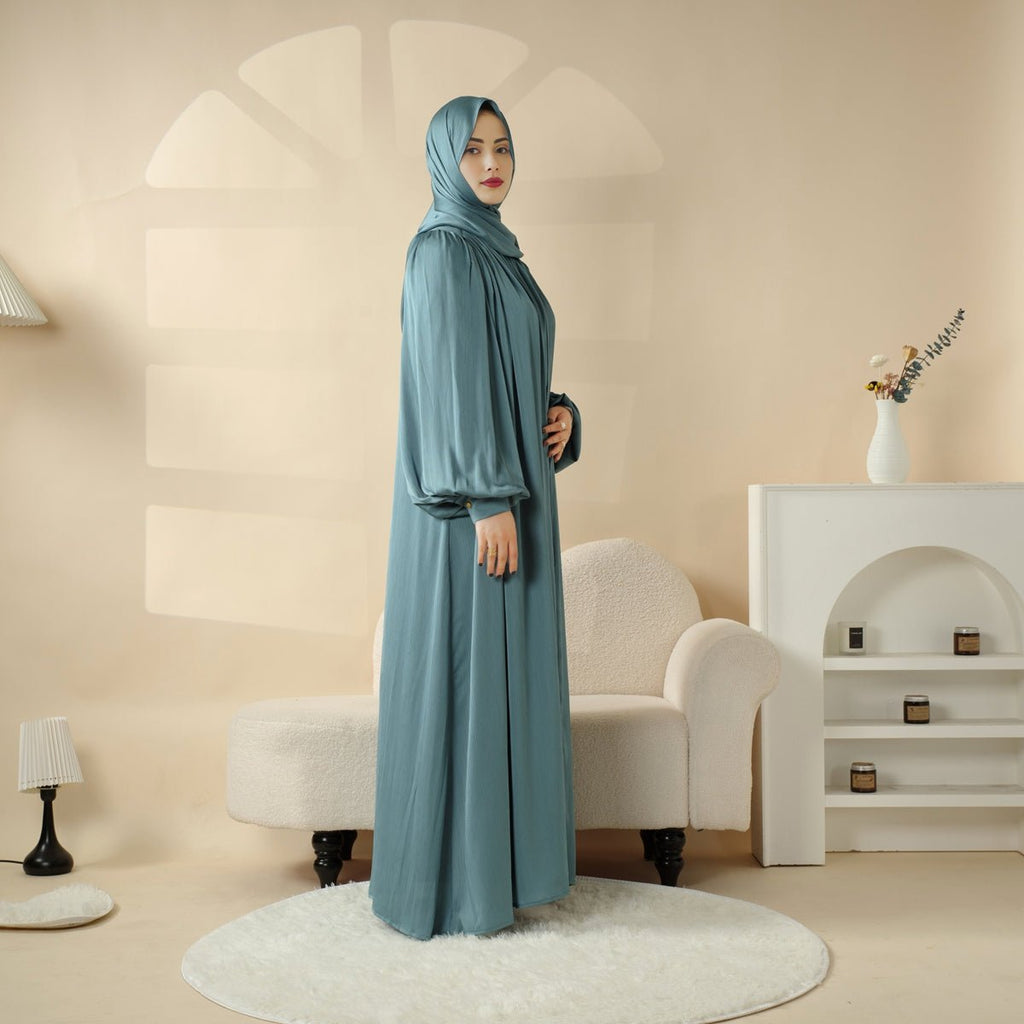 Lantern Sleeve Abaya, 4-Piece Set Large Pleated Sleeves Abaya (MOA084) by Mariam's Collection