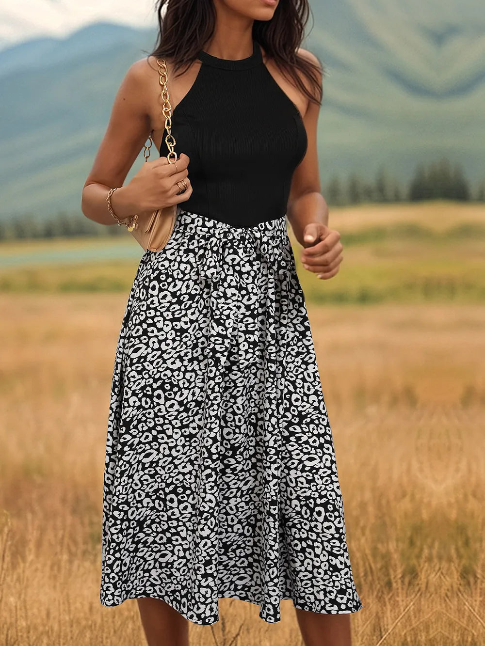 Leopard Halter Neck Midi Dress by V.I.P Digital Presence