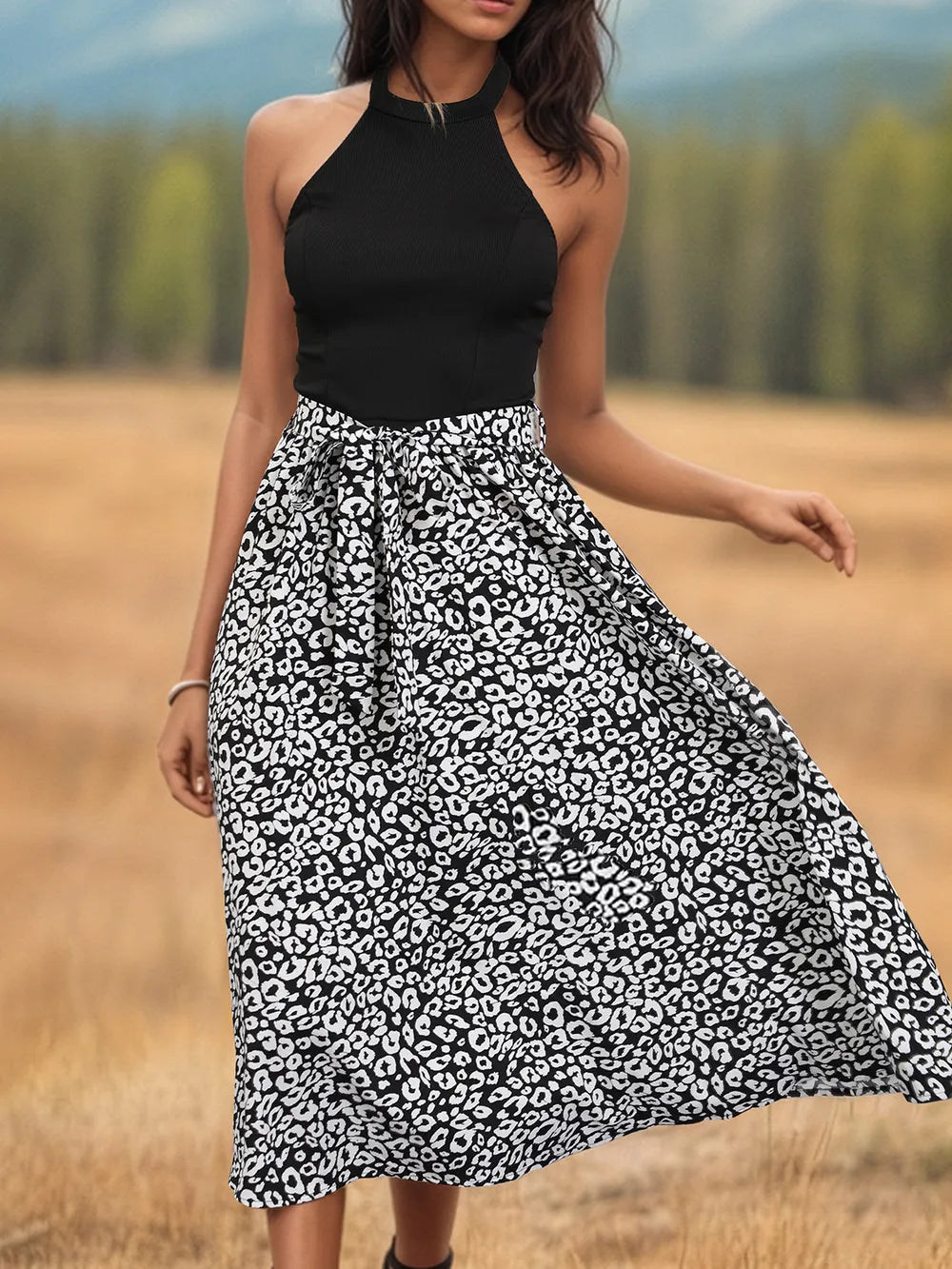 Leopard Halter Neck Midi Dress by V.I.P Digital Presence