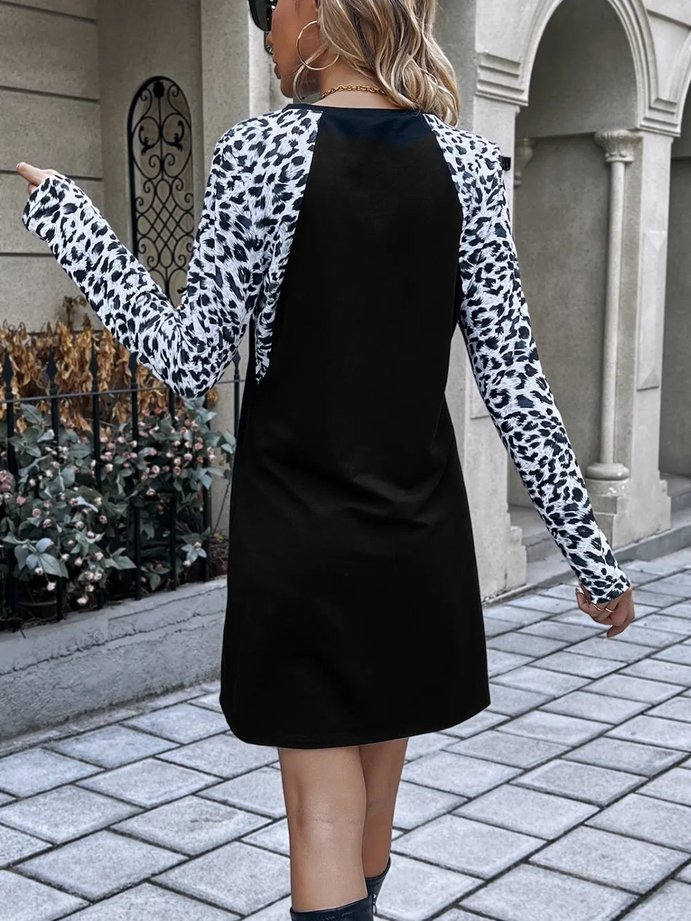 Leopard Round Neck Long Sleeve Dress by V.I.P Digital Presence