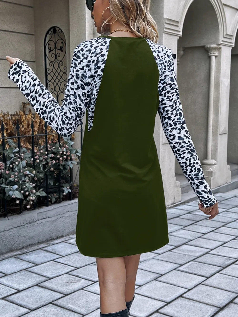 Leopard Round Neck Long Sleeve Dress by V.I.P Digital Presence