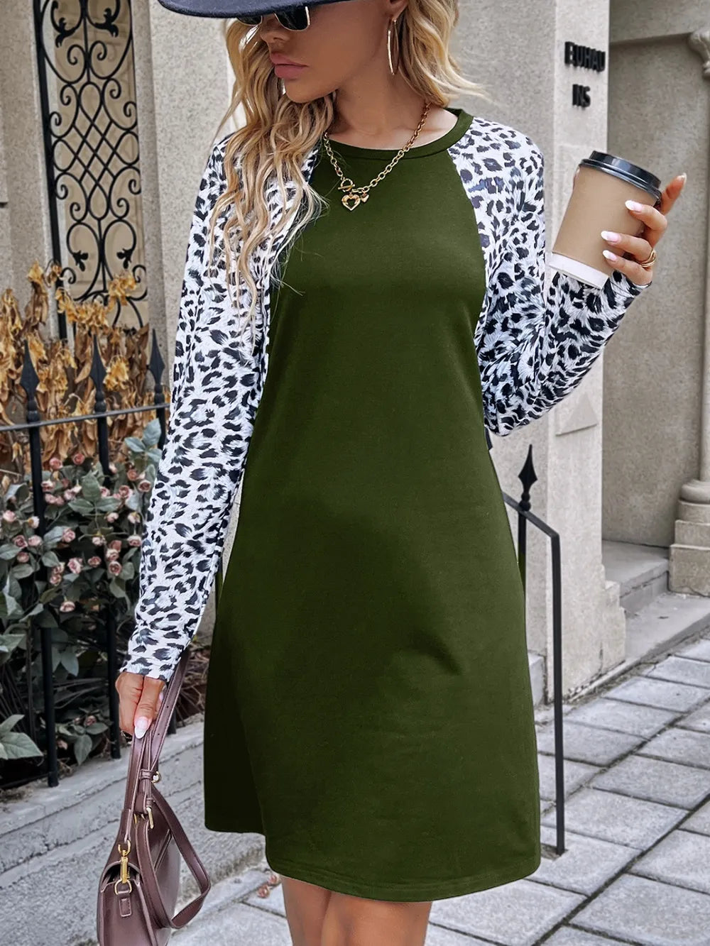 Leopard Round Neck Long Sleeve Dress by V.I.P Digital Presence