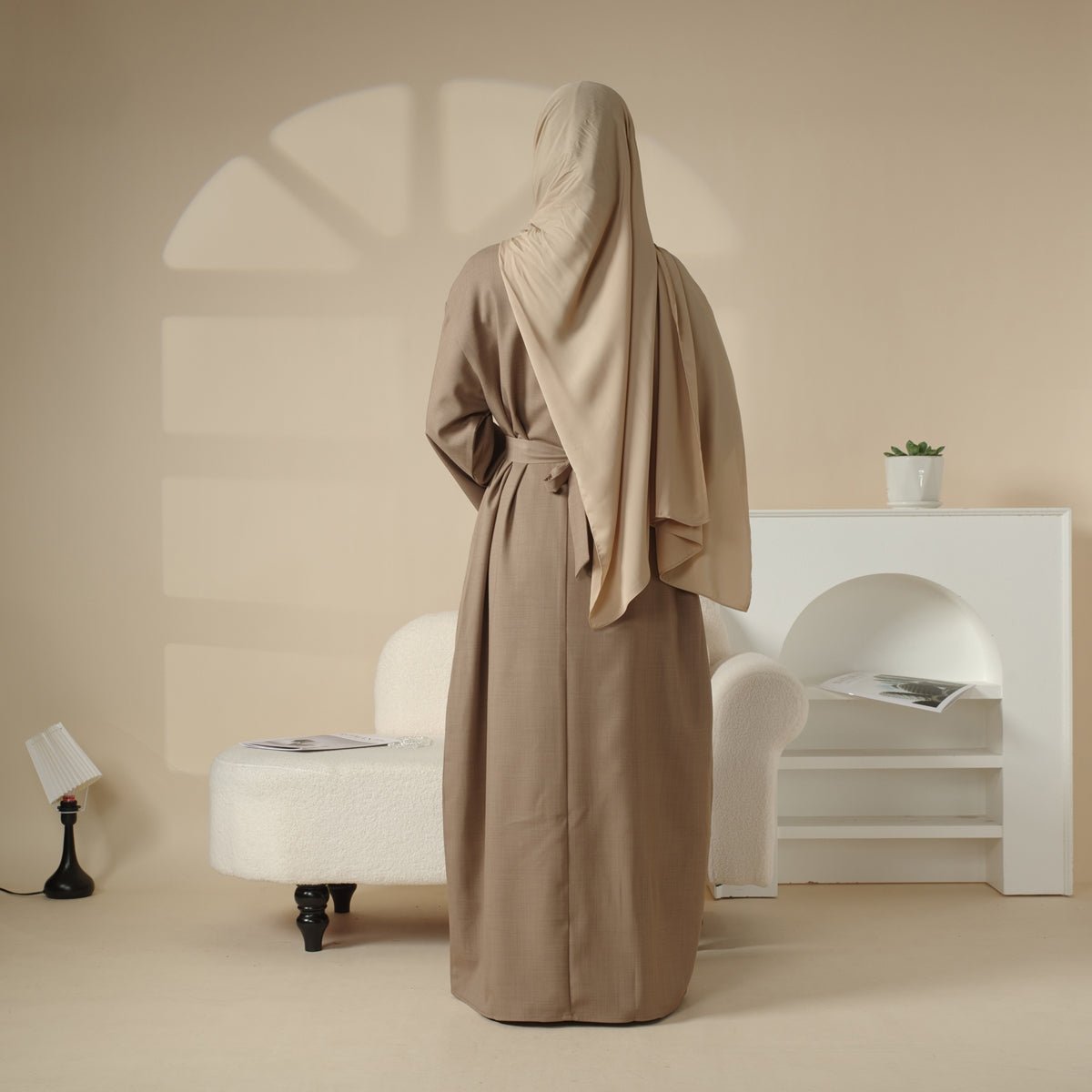 Linen Plain Abaya with Pockets 2-Piece Set (MA043) by Mariam's Collection
