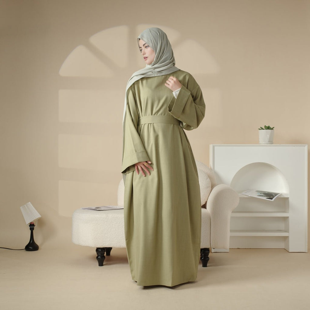 Linen Plain Abaya with Pockets 2-Piece Set (MA043) by Mariam's Collection