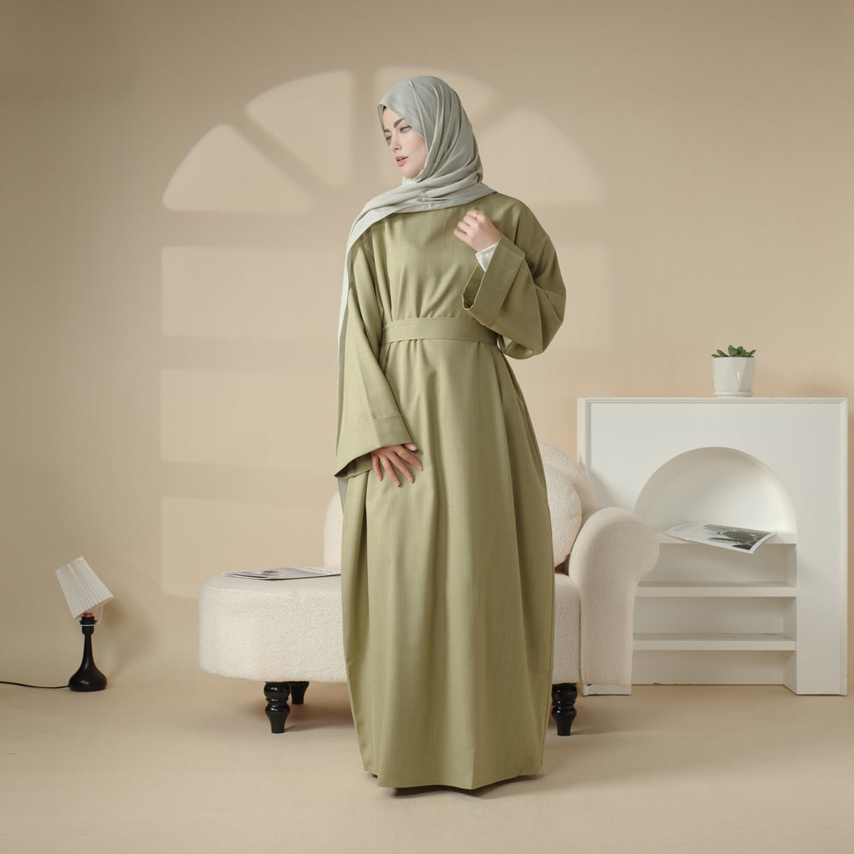 Linen Plain Abaya with Pockets 2-Piece Set (MA043) by Mariam's Collection