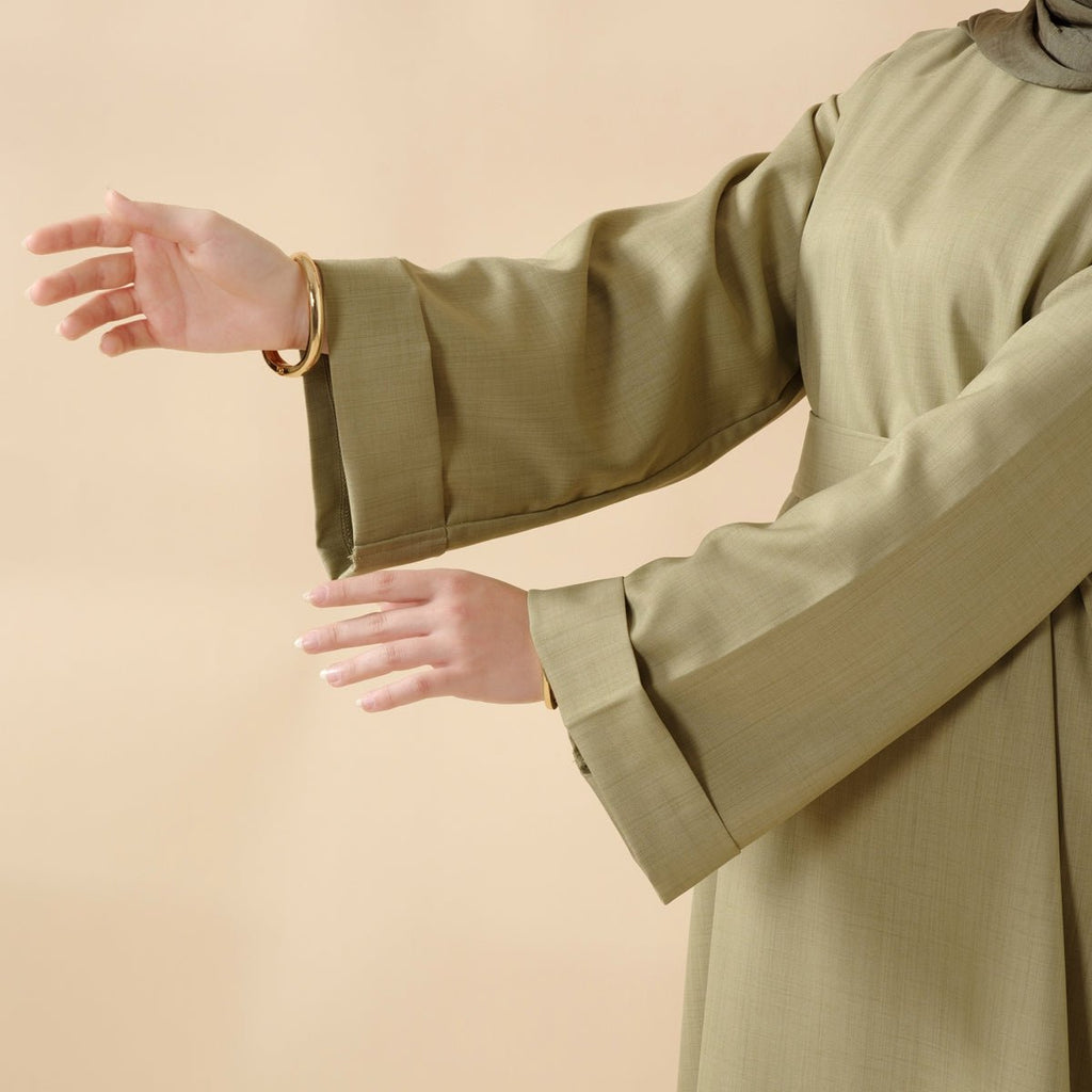 Linen Plain Abaya with Pockets 2-Piece Set (MA043) by Mariam's Collection