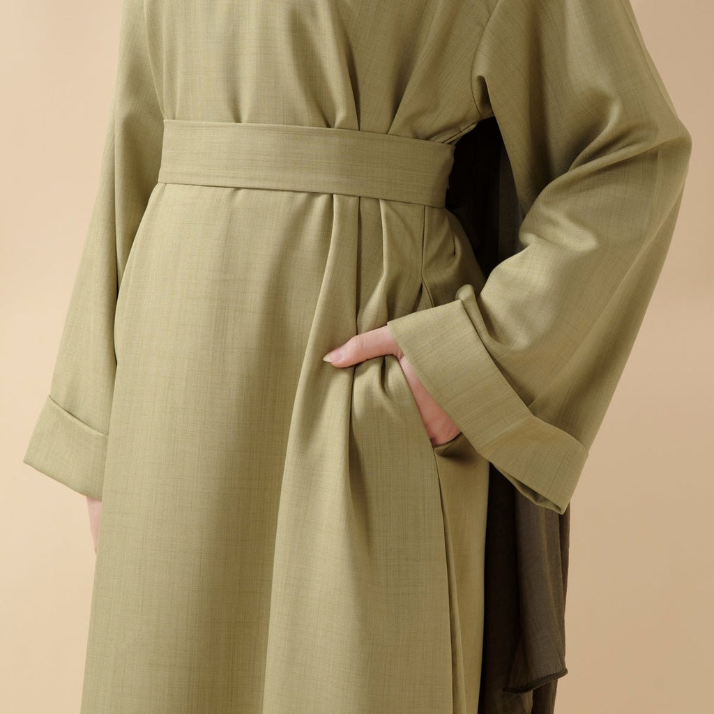 Linen Plain Abaya with Pockets 2-Piece Set (MA043) by Mariam's Collection