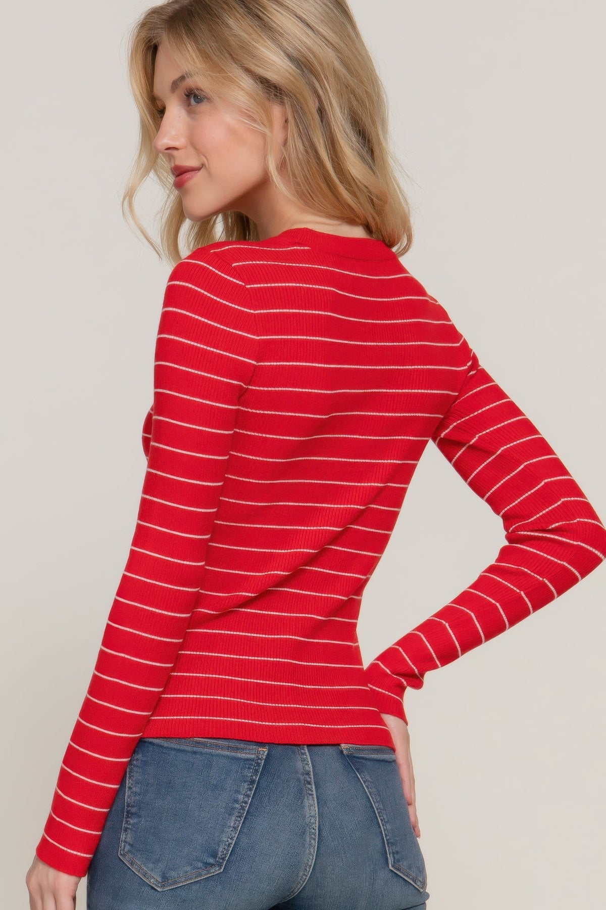 Long slv crew neck stripe sweater by Tigbul's Variety Fashion Shop
