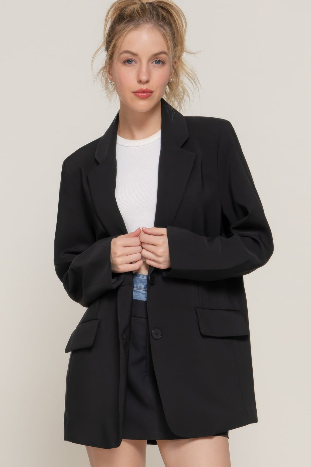 Long slv front button closure blazer by Tigbul's Variety Fashion Shop