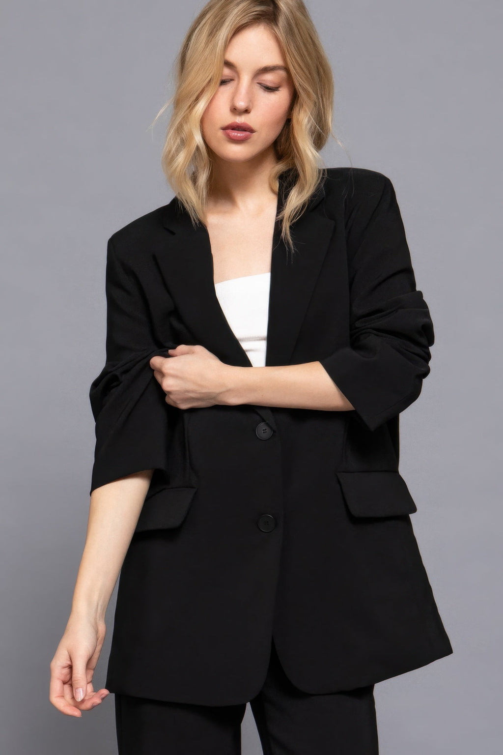 Long slv front button closure blazer by Tigbul's Variety Fashion Shop