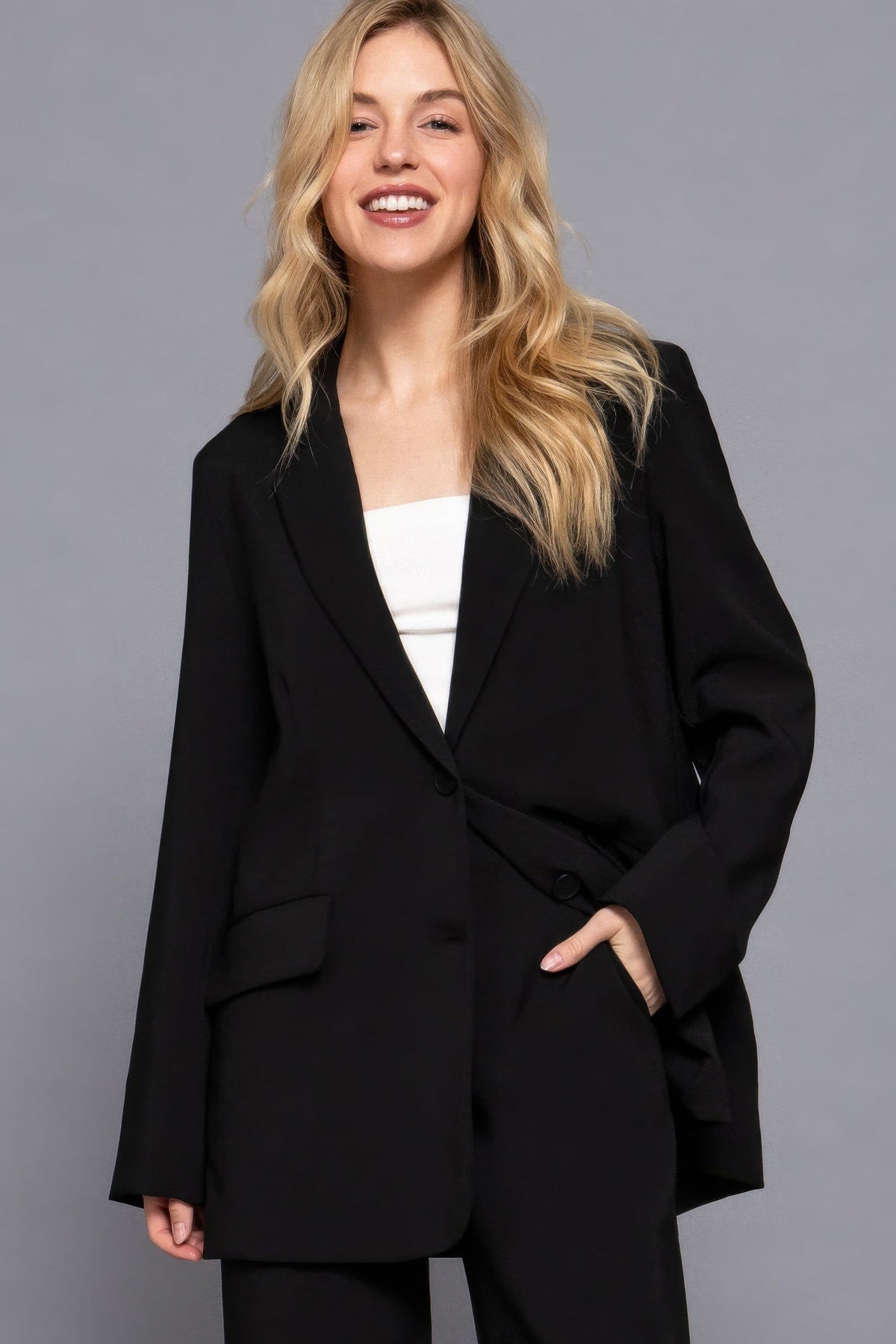 Long slv front button closure blazer by Tigbul's Variety Fashion Shop