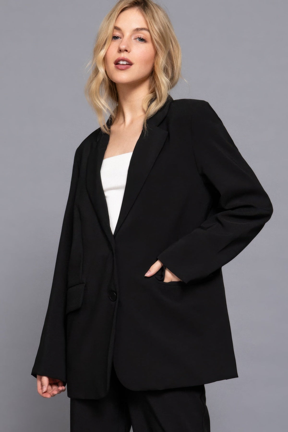 Long slv front button closure blazer by Tigbul's Variety Fashion Shop
