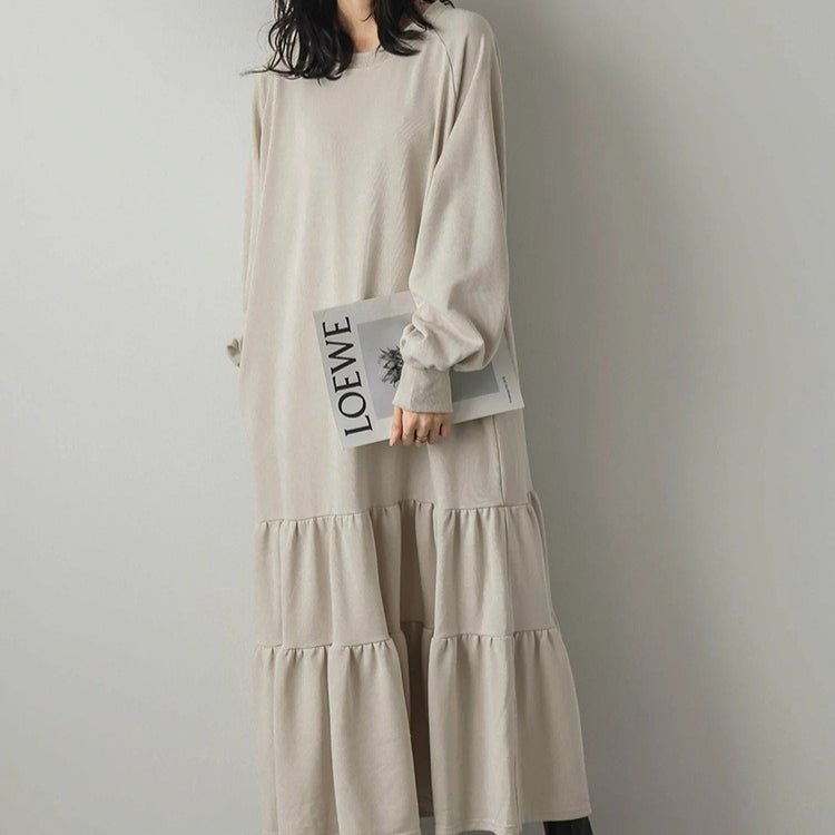 Loose Fit Ruffled Sweatshirt Maxi Dress(MS151) by Mariam's Collection