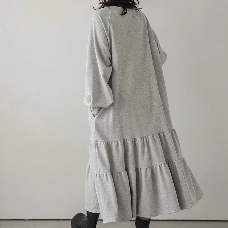 Loose Fit Ruffled Sweatshirt Maxi Dress(MS151) by Mariam's Collection