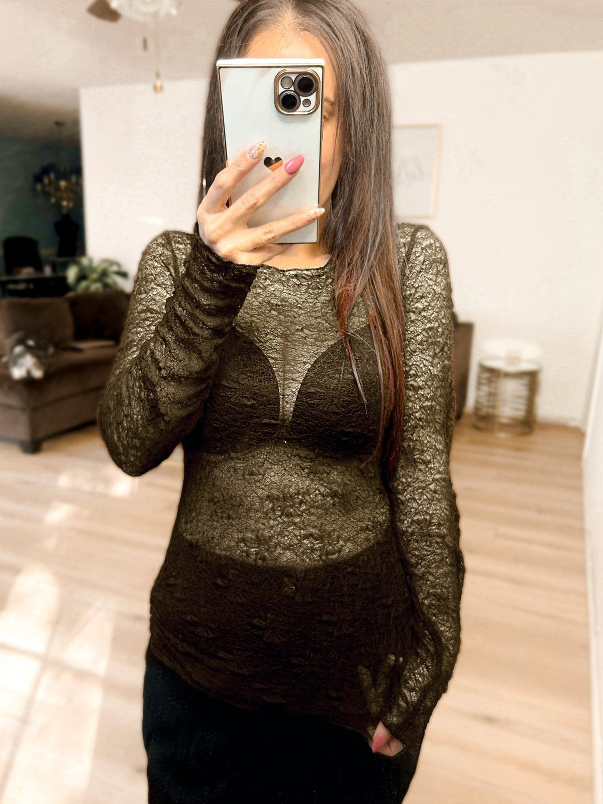Luxe Lace and Floral Textured Long Sleeve Sheer Top by Girl Code Couture