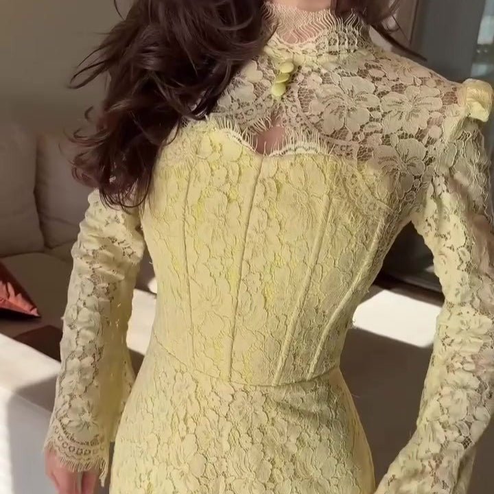 Luxury Lace Dress with Bell Sleeves(MS339) by Mariam's Collection