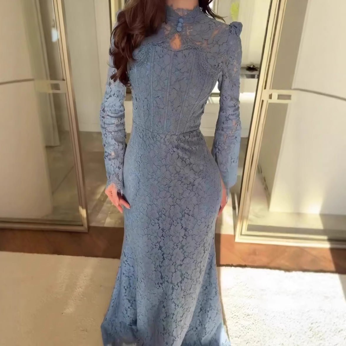 Luxury Lace Dress with Bell Sleeves(MS339) by Mariam's Collection