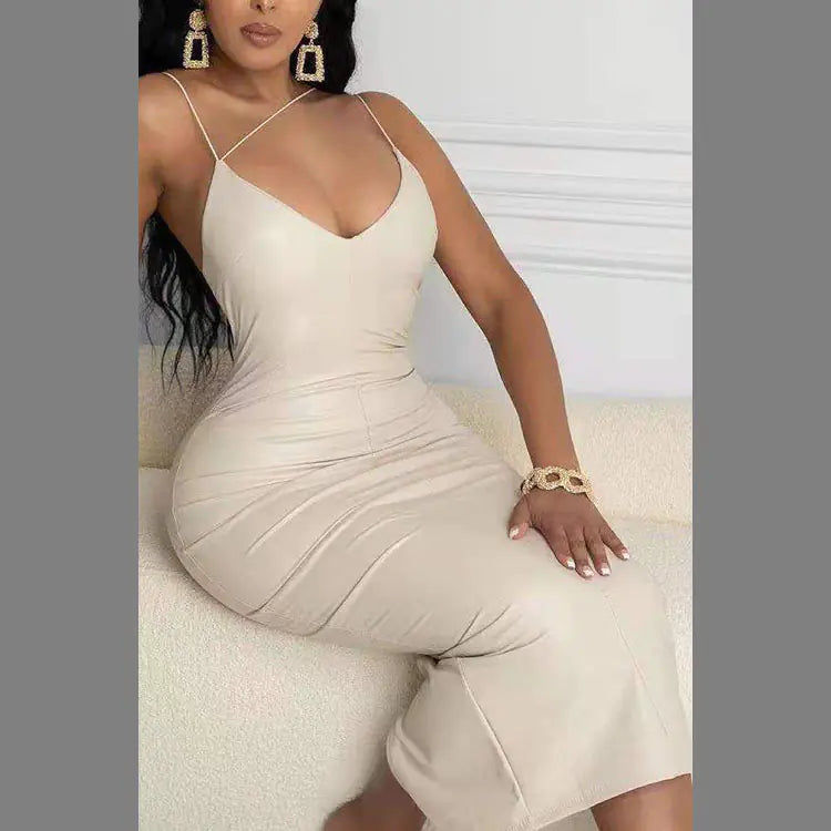 Plus Size Women's Stylish Autumn Winter Leather Dress by Trendy Attic Store01