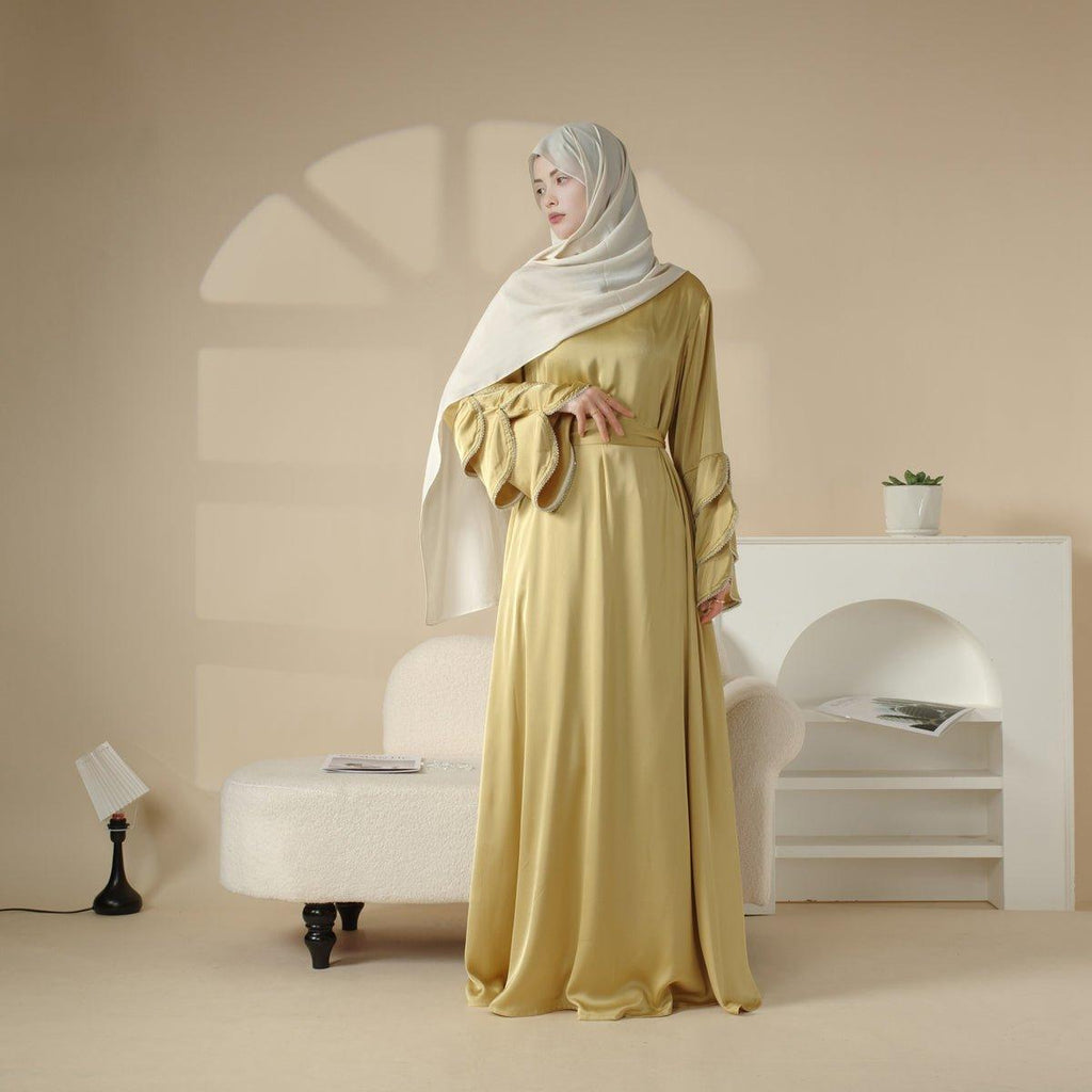 3-Layer Diamond Ruffle Sleeve Abaya With Pockets (MA040) by Mariam's Collection