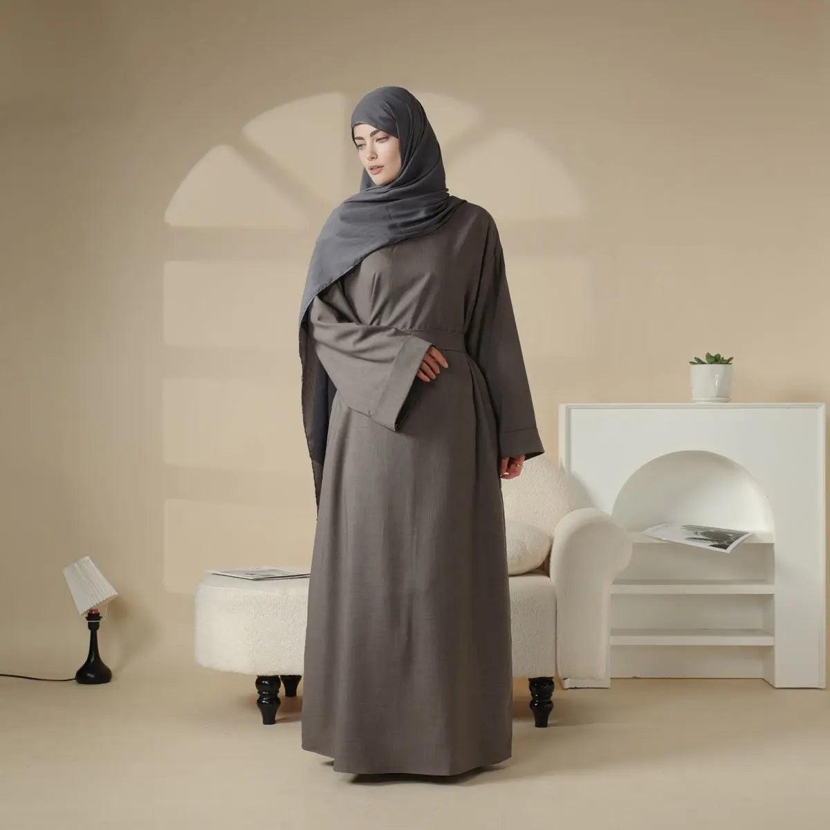 Linen Plain Abaya with Pockets 2-Piece Set (MA043) by Mariam's Collection
