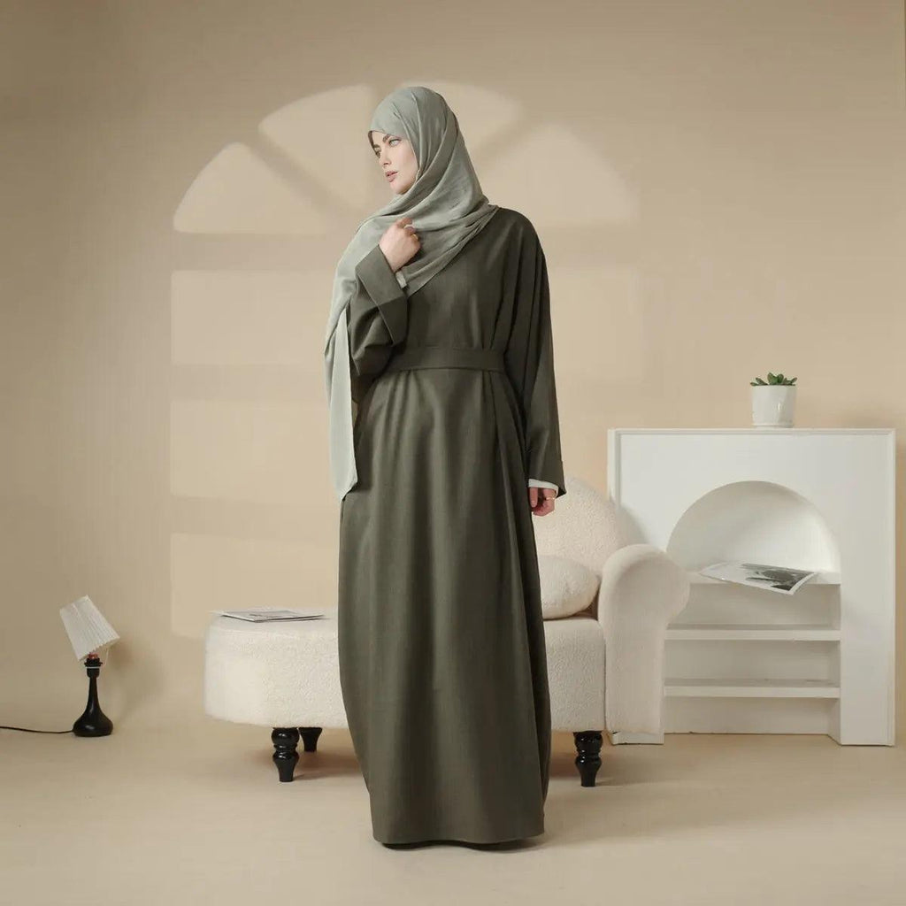 Linen Plain Abaya with Pockets 2-Piece Set (MA043) by Mariam's Collection