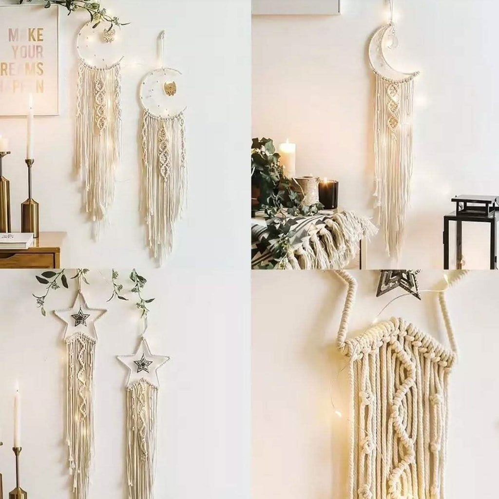 Macrame Woven Wall Hanging Boho Tapestry Moon Star Dreamcatcher Home Decor by DailySale