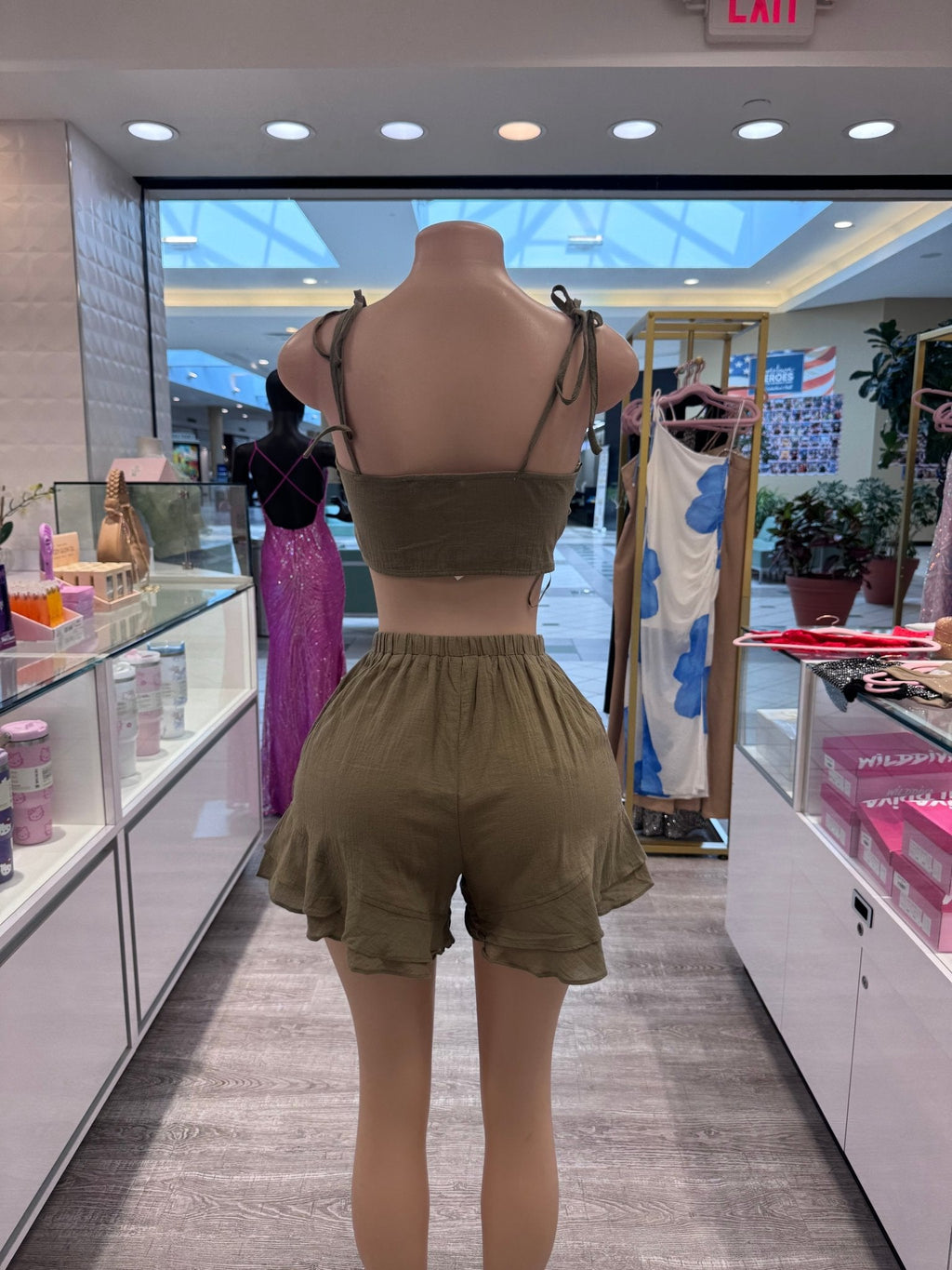 Maldives Linen Two Piece Crop Top Tie Short Set by Blaire Shops